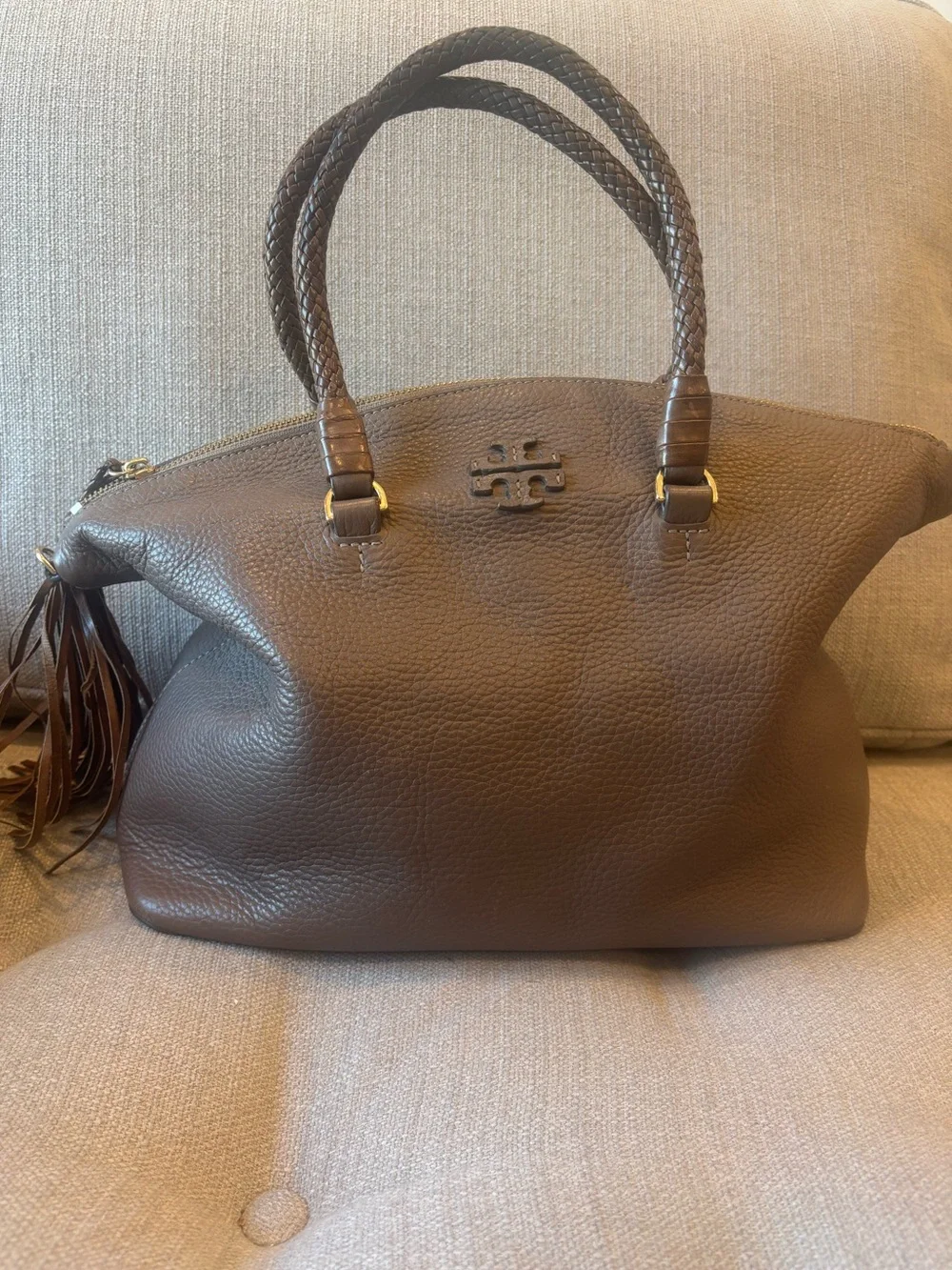 Tory Burch Pebbled Leather Tote with Tassel